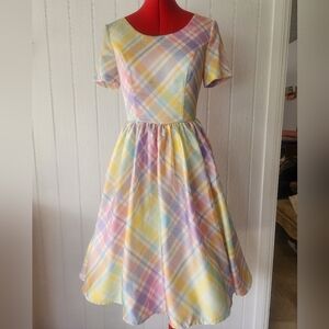 Bellevue The Label Pastel Plaid Silk Dress With Built In Petticoat